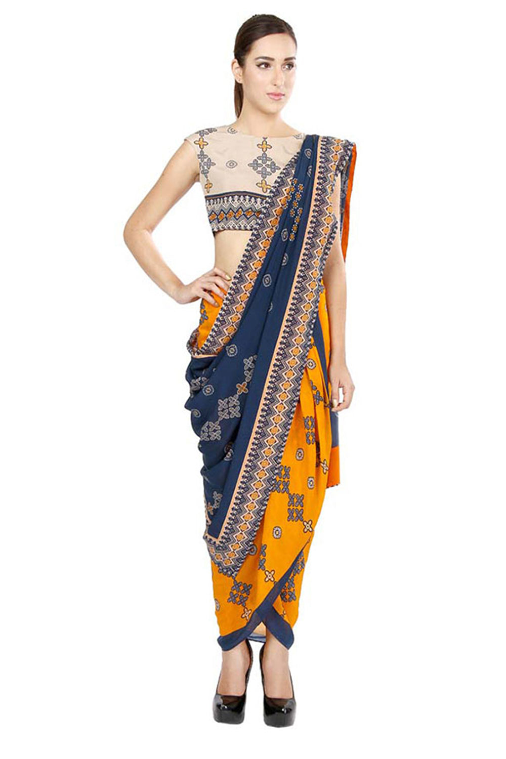 Azuleza Printed Pre-Stitched Saree With Top