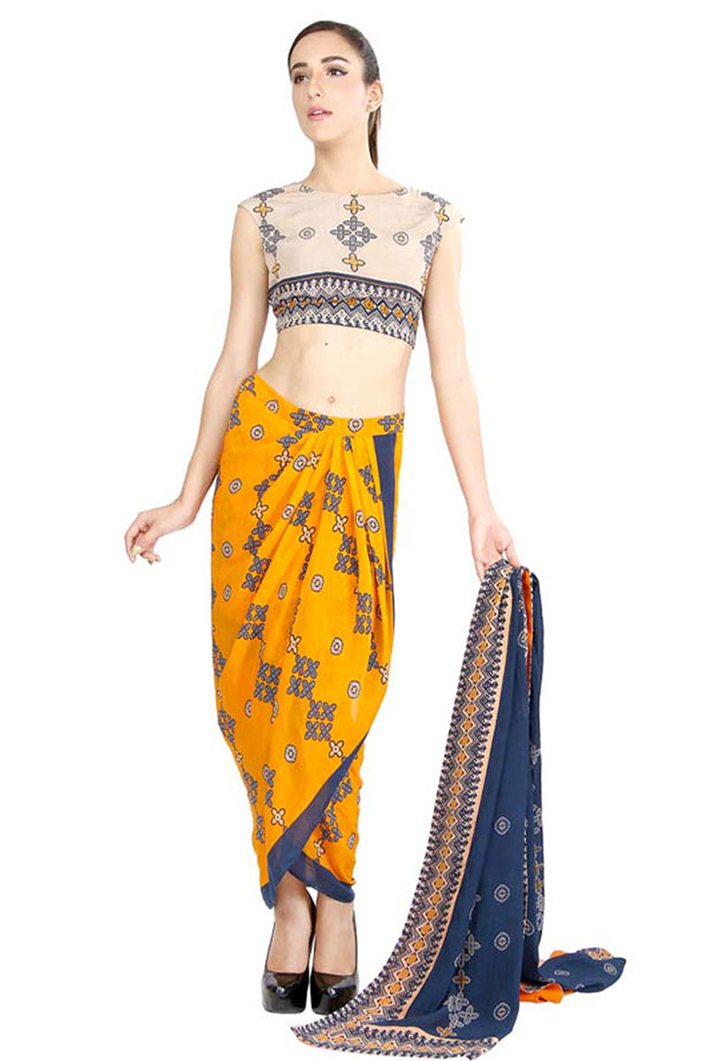 Azuleza Printed Pre-Stitched Saree With Top