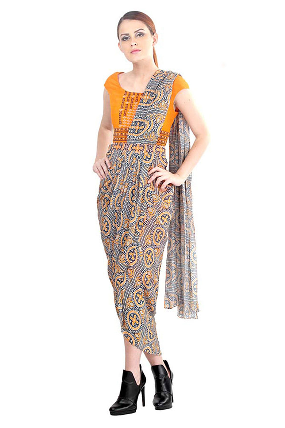 Azuleza Printed Pre-Stitched Saree With Top