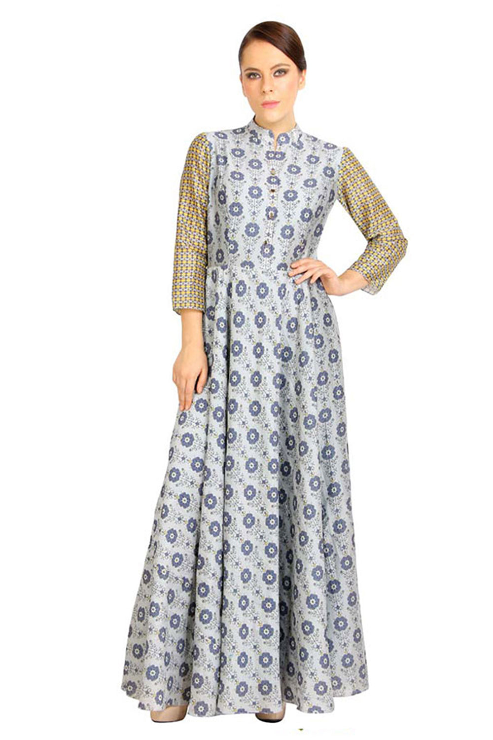 Geo Floral Printed Flared Long Dress