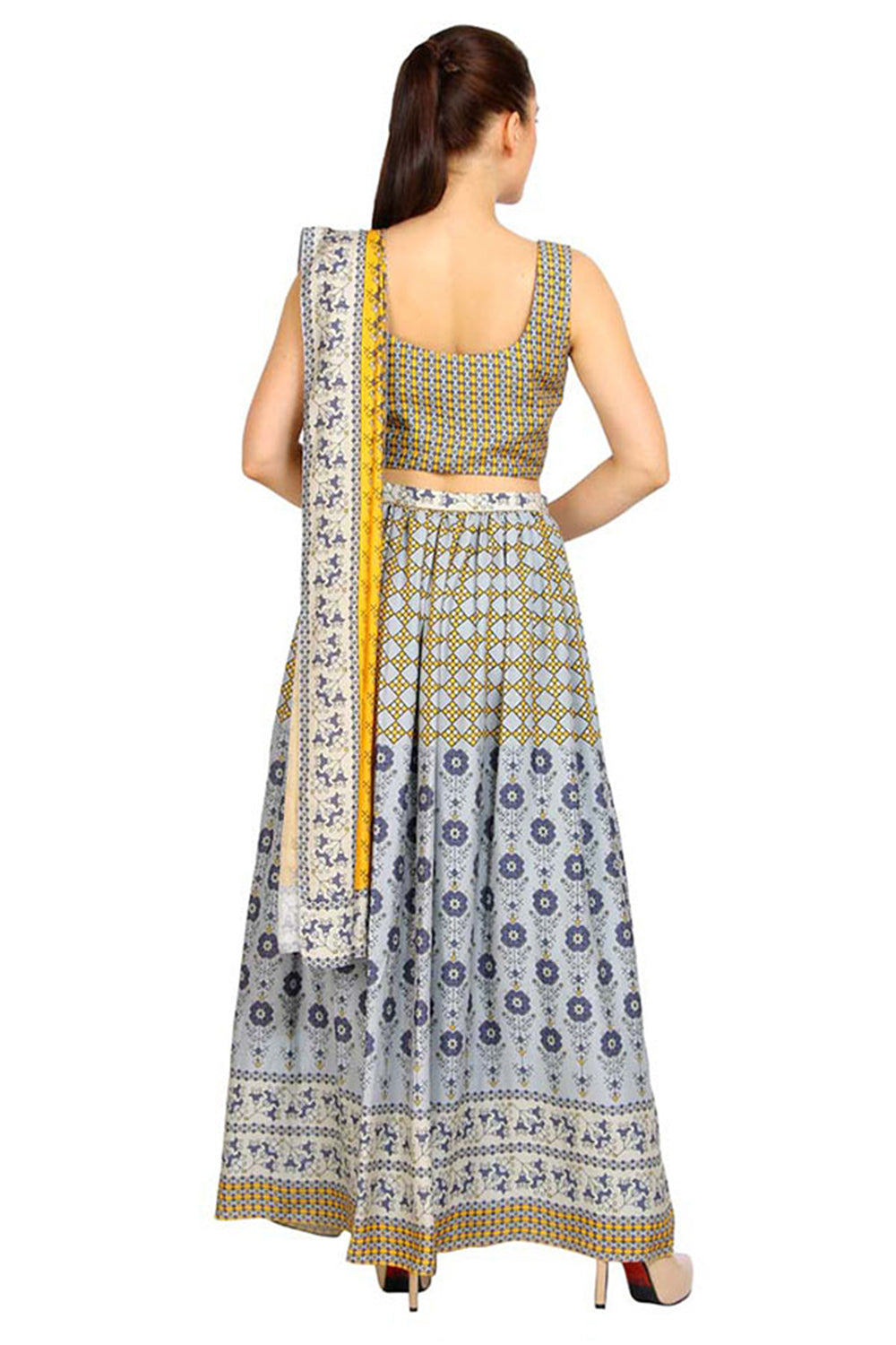 Geo Floral Printed Skirt Set With Dupatta