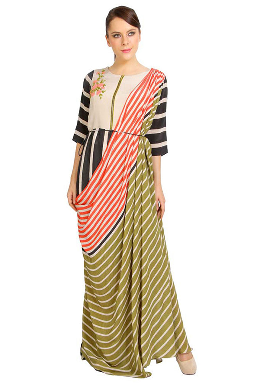 Bullion Flower Printed Drape Dress