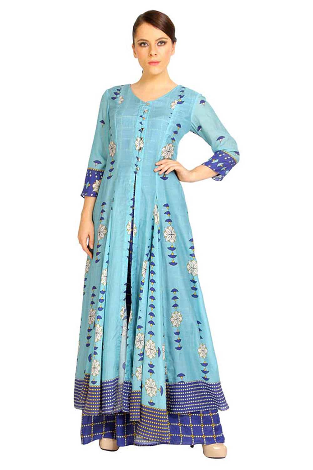 Bagru Printed Long Dress With Jacket