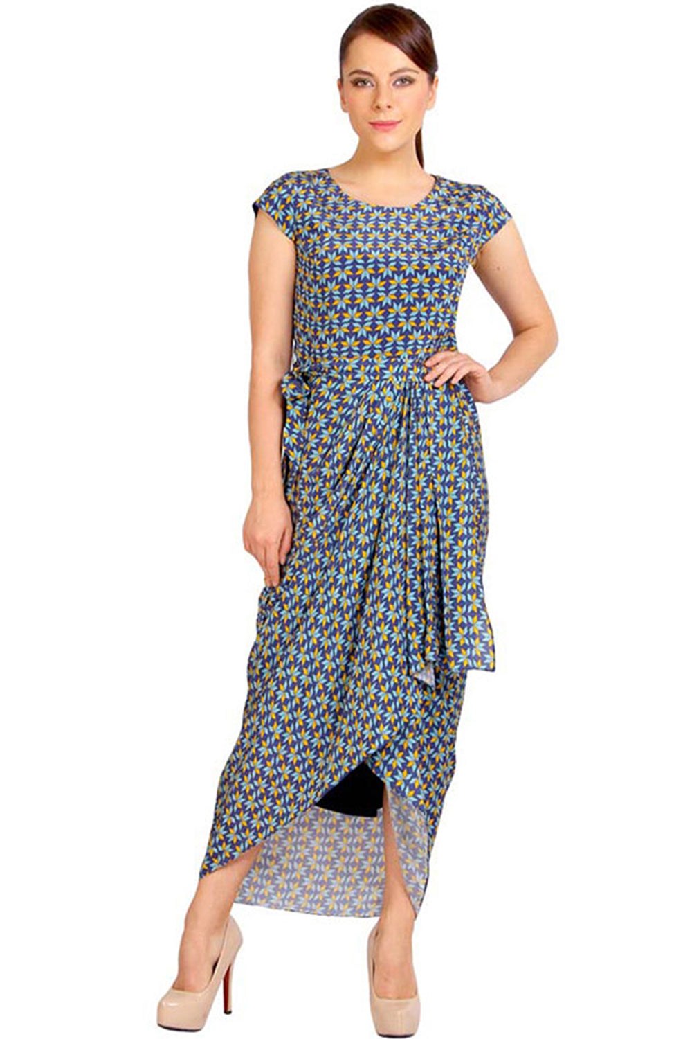 Bullion Flower Printed Drape Dress