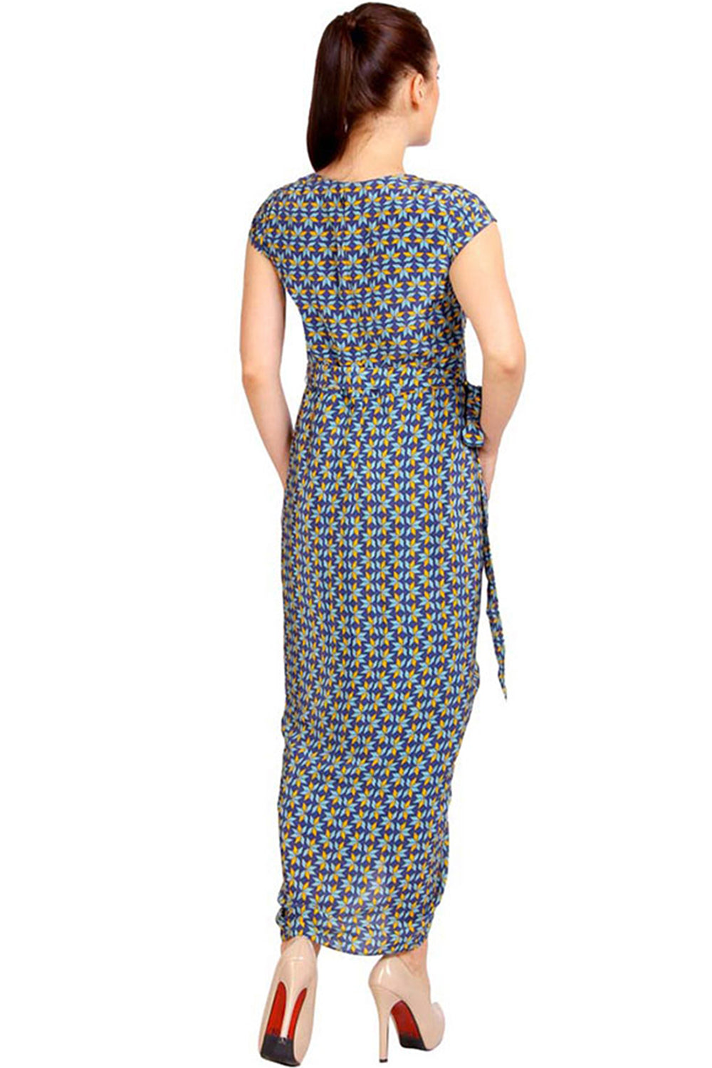 Bullion Flower Printed Drape Dress