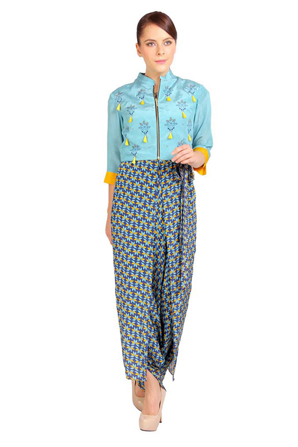 Bullion Flower Printed Jumpsuit With Jacket