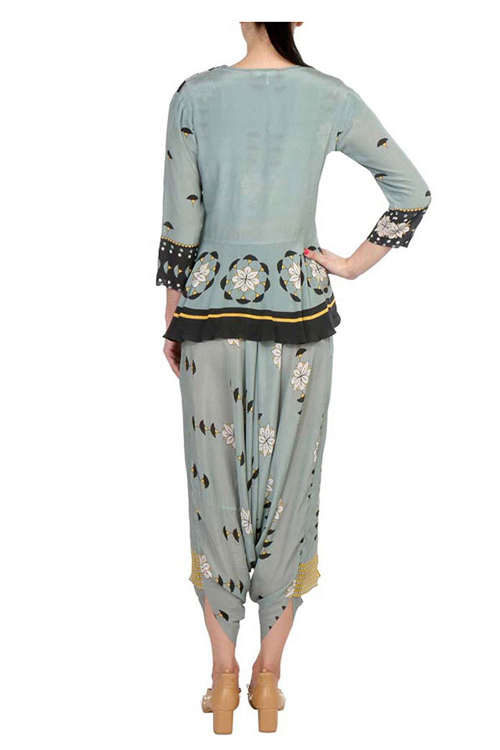 Bagru Printed Jumpsuit With Peplum Top