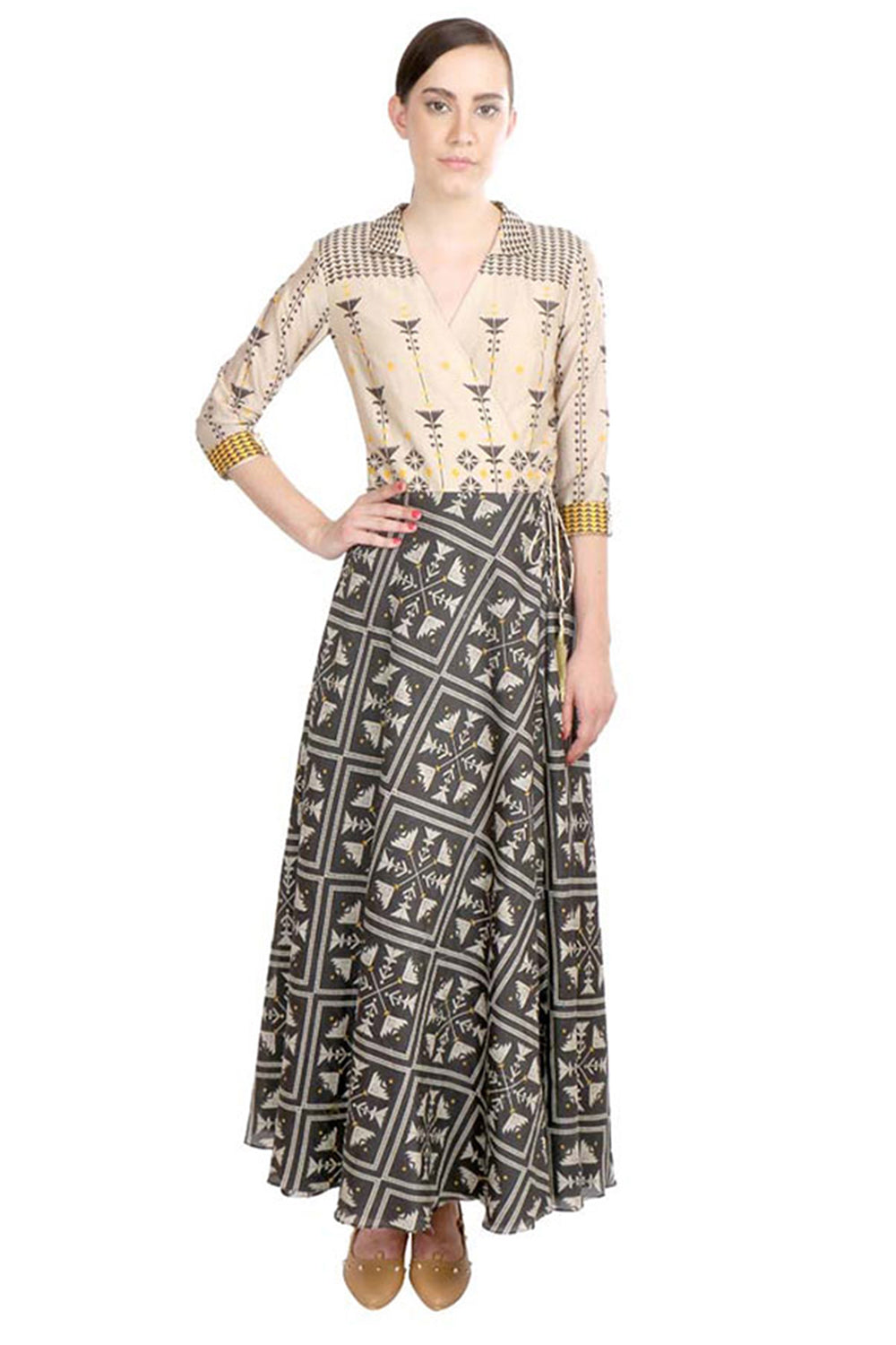 Azulejos Printed Overlap Anarkali Dress