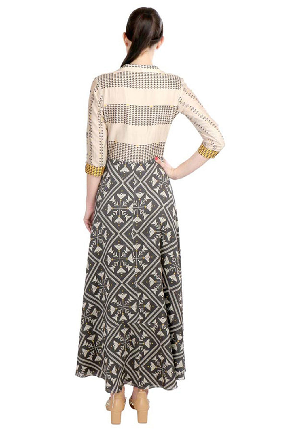 Azulejos Printed Overlap Anarkali Dress