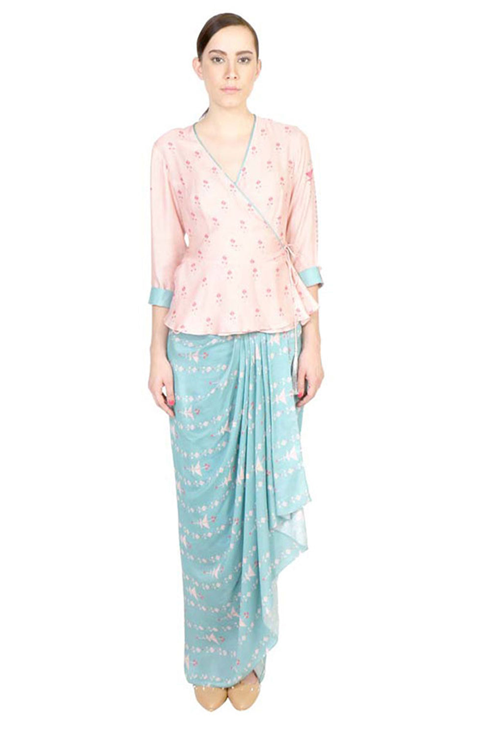 Azulejos Printed Drape Skirt With Peplum Top
