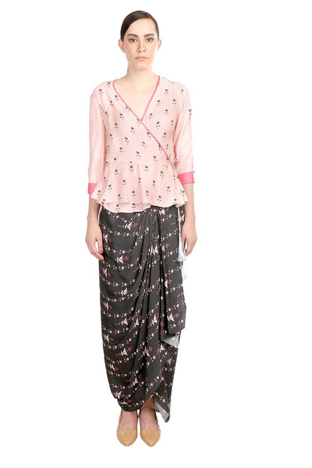 Azulejos Printed Drape Skirt With Peplum Top