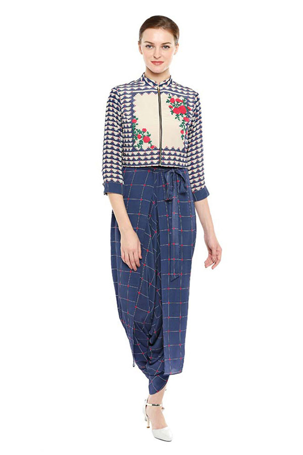 Bullion Flower Printed Jumpsuit With Jacket