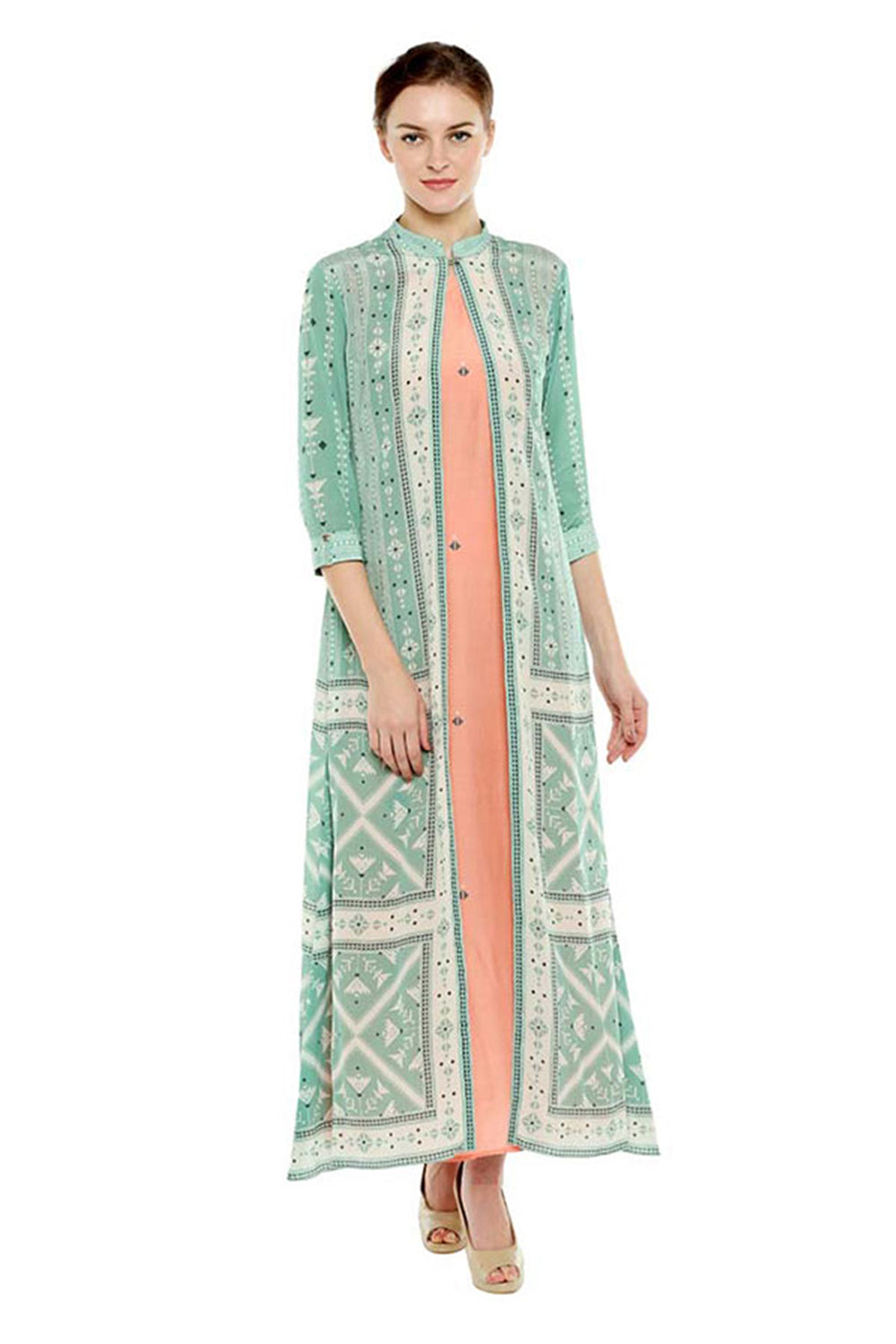 Azulejos Printed Long Dress With Jacket