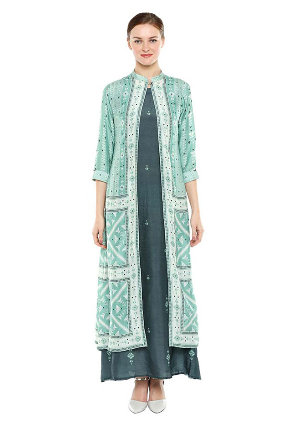 Azulejos Printed Long Dress With Jacket