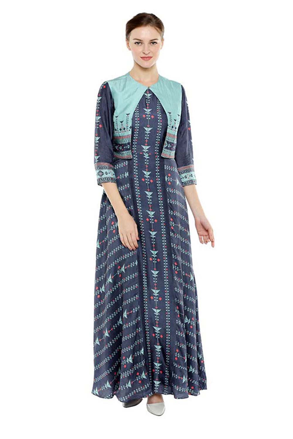 Azulejos Printed Long Dress With Jacket