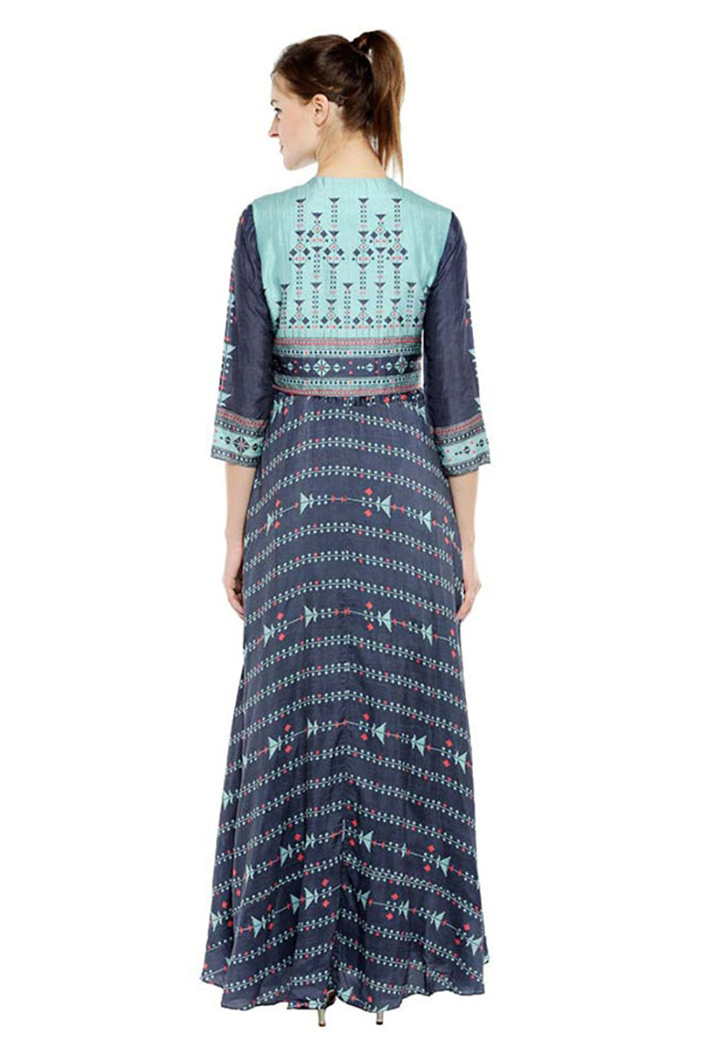 Azulejos Printed Long Dress With Jacket