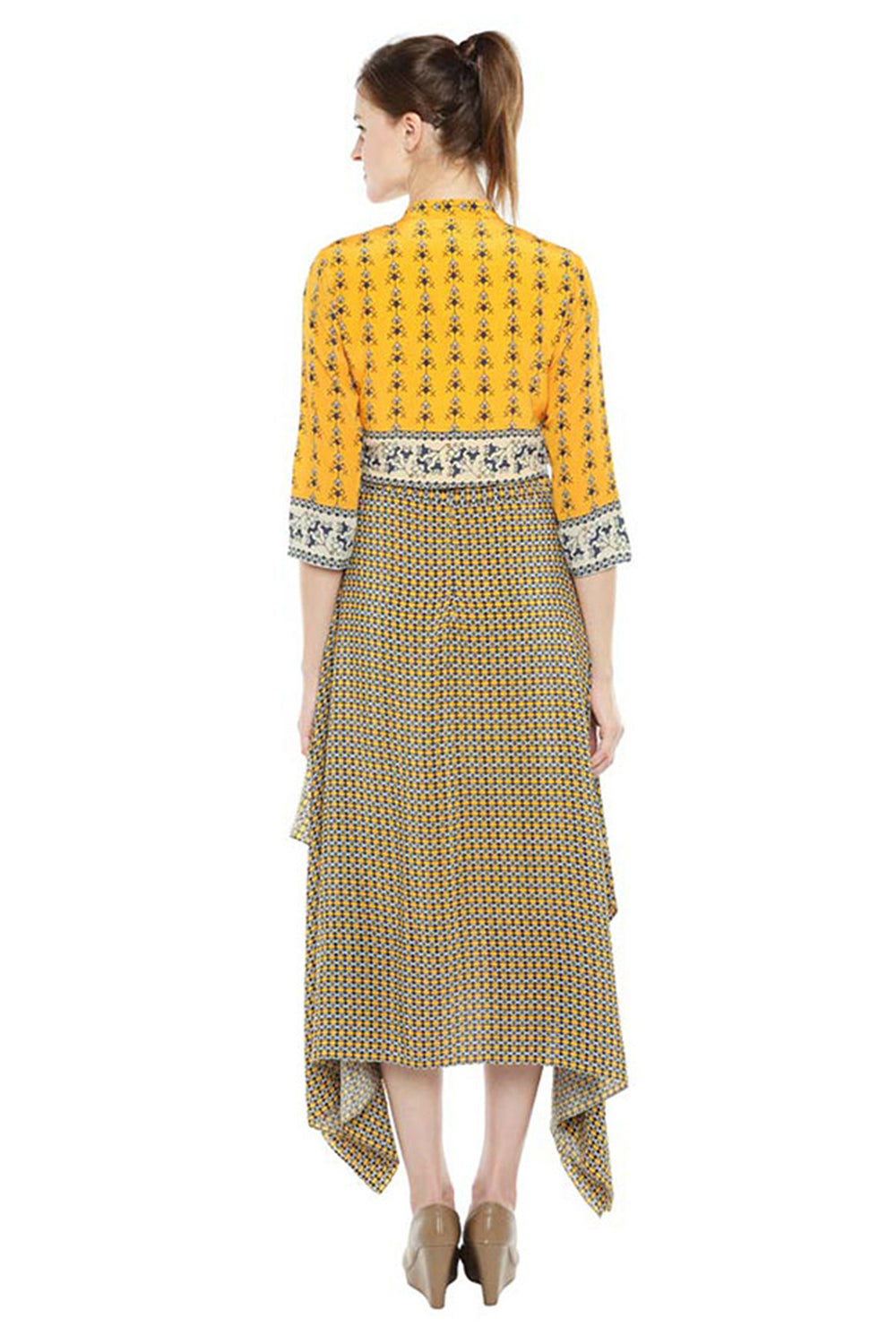 Geo Floral Printed Asymmetrical Dress With Jacket
