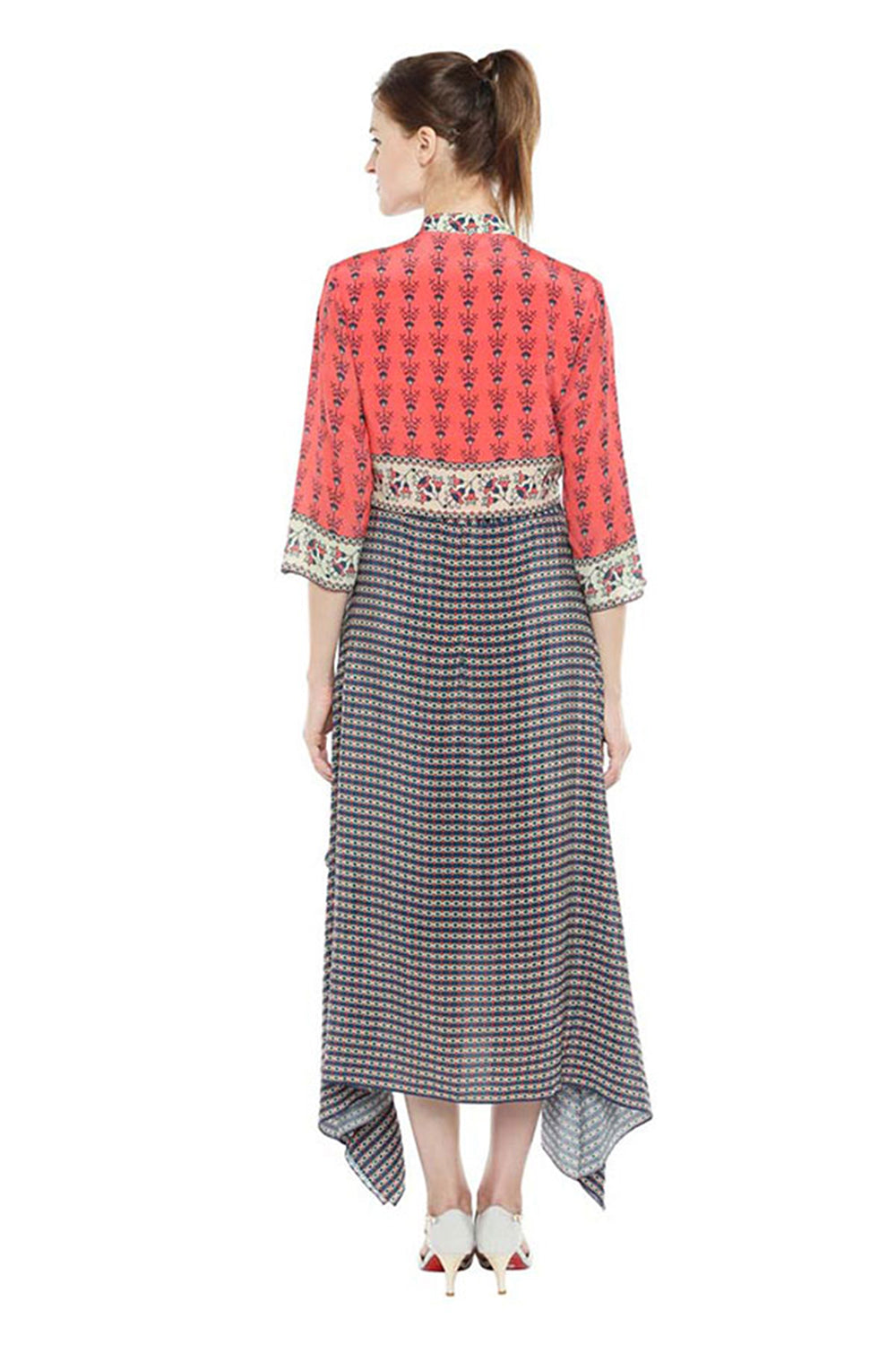 Geo Floral Printed Asymmetrical Dress With Jacket