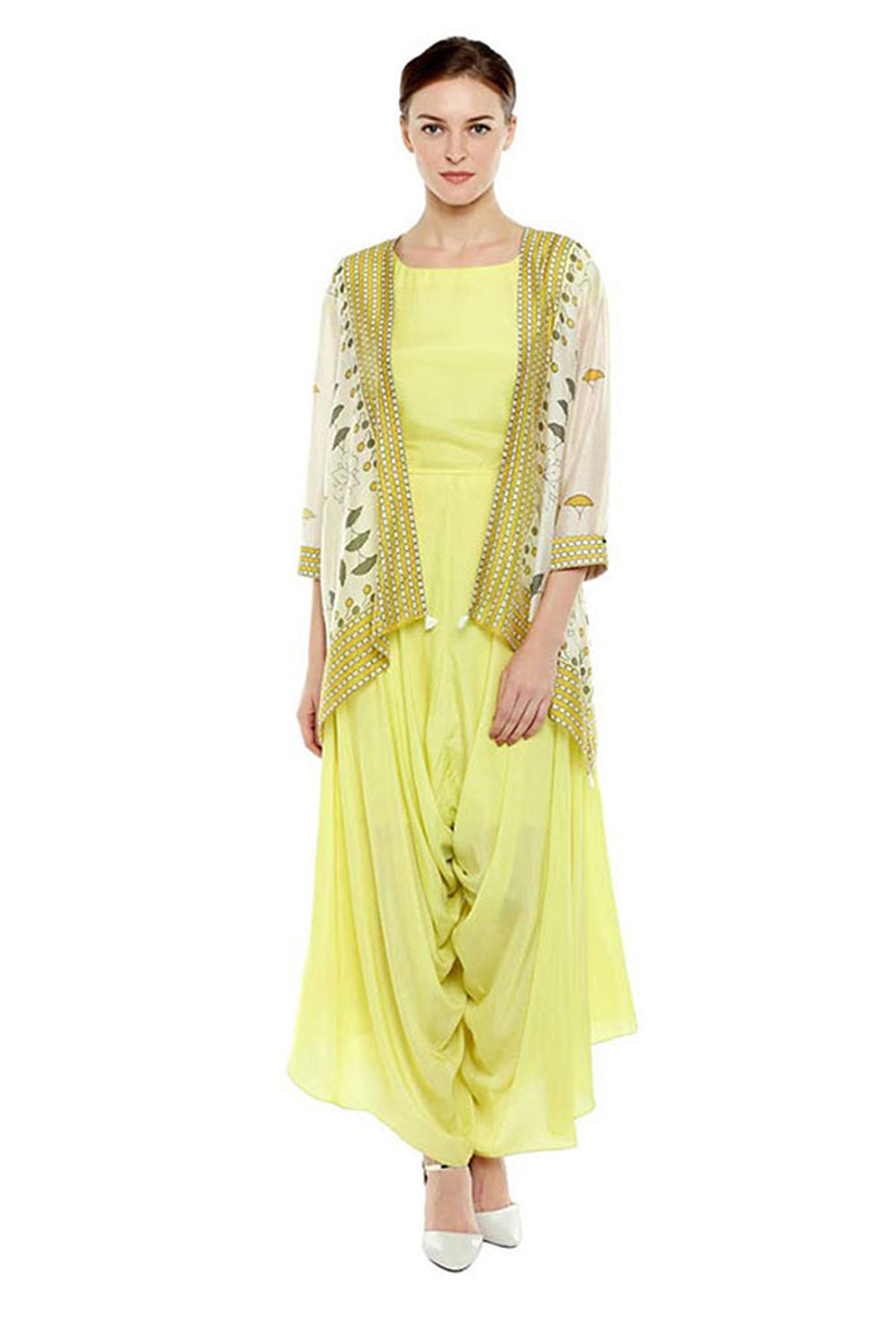 Bagru Printed Cowl Jumpsuit With Jacket