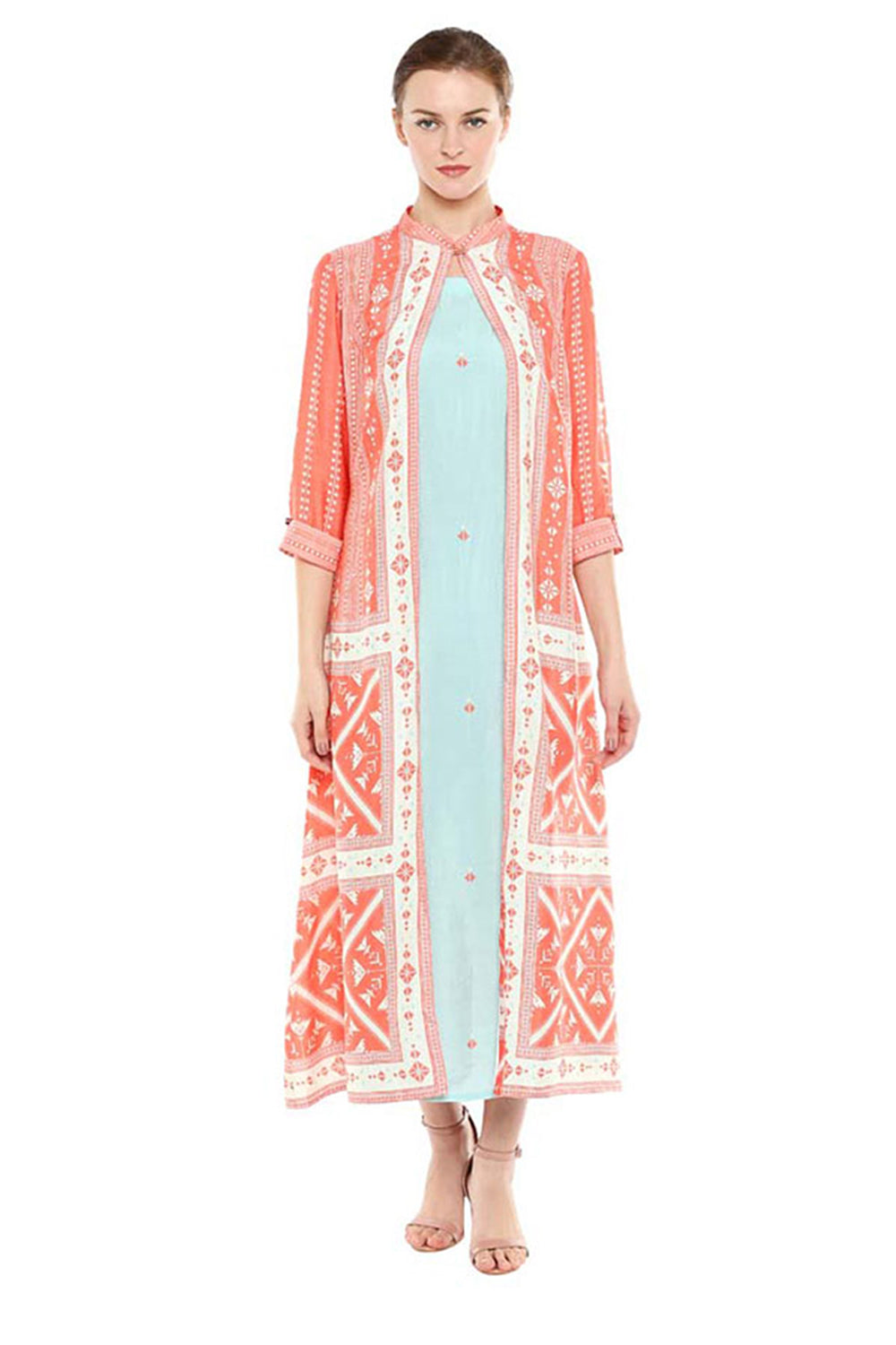 Azulejos Printed Long Dress With Jacket