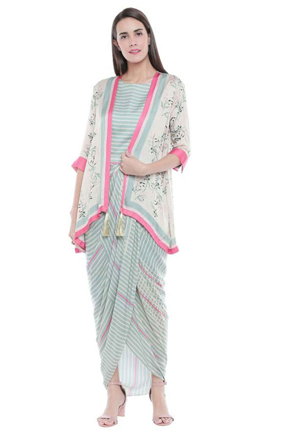 Palash Printed Drape Dress With Jacket