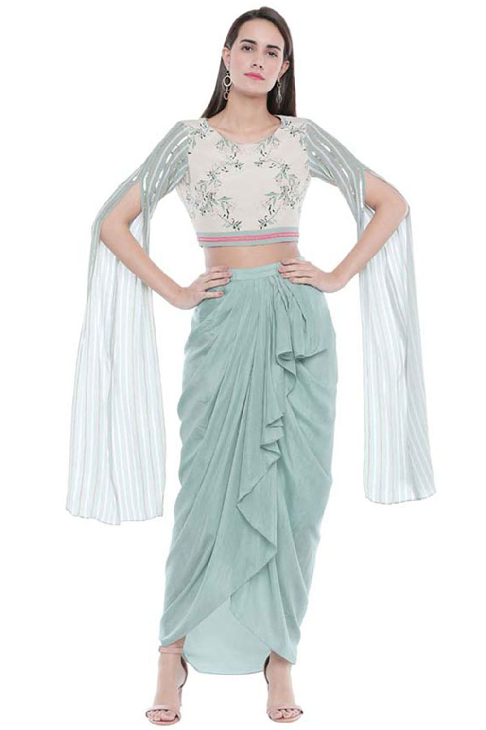 Palash Printed Drape Skirt With Crop Top