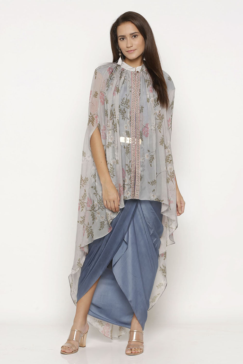 Windance Printed Drape Dress With Cape