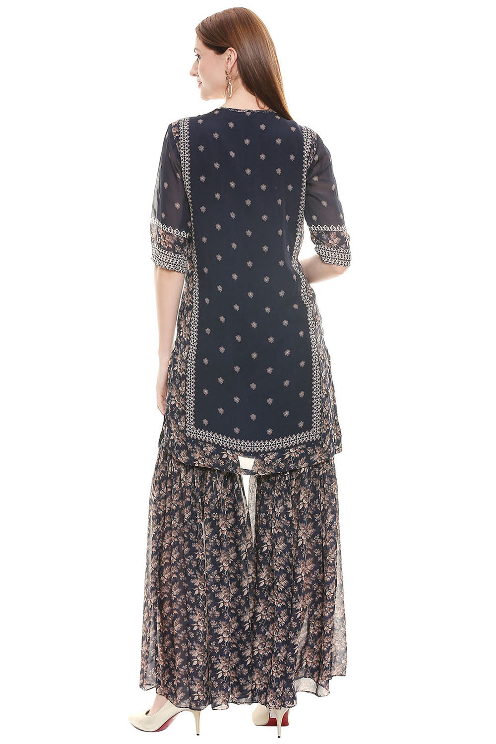 Applique Printed Kurta With Sharara Pant