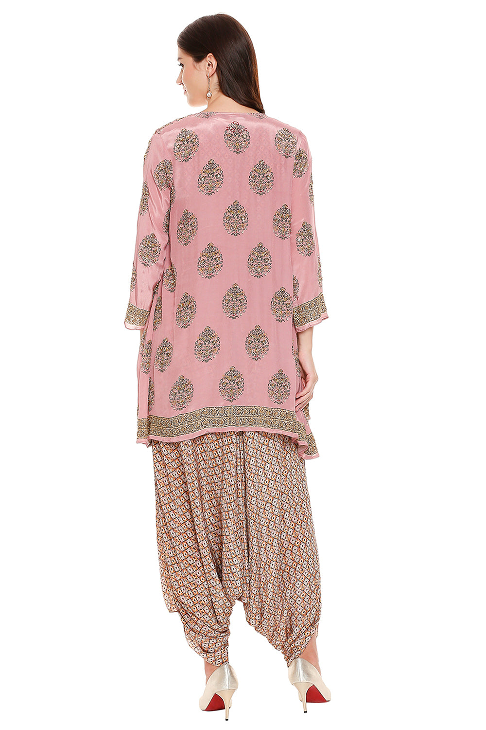 Pink Printed Dhoti Jumpsuit Paired With Jacket