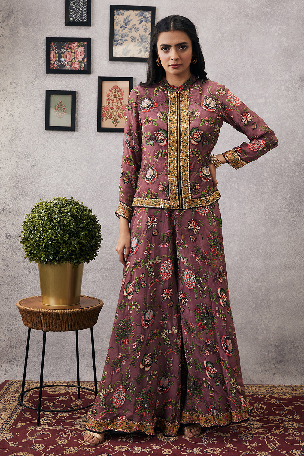 Mehr Embroidered Jacket With Flared Pants