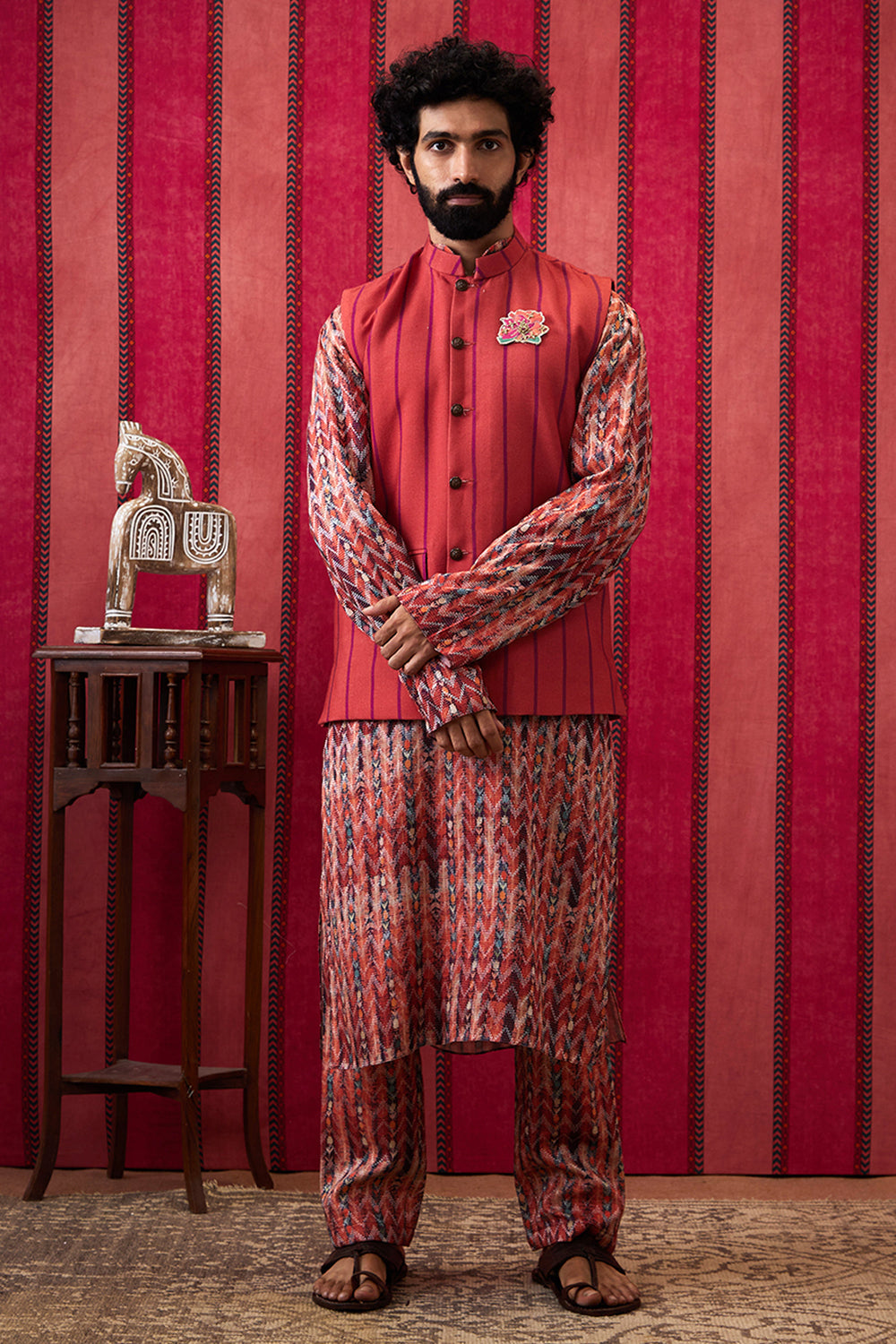 Adah Printed Bundi With Kurta Set