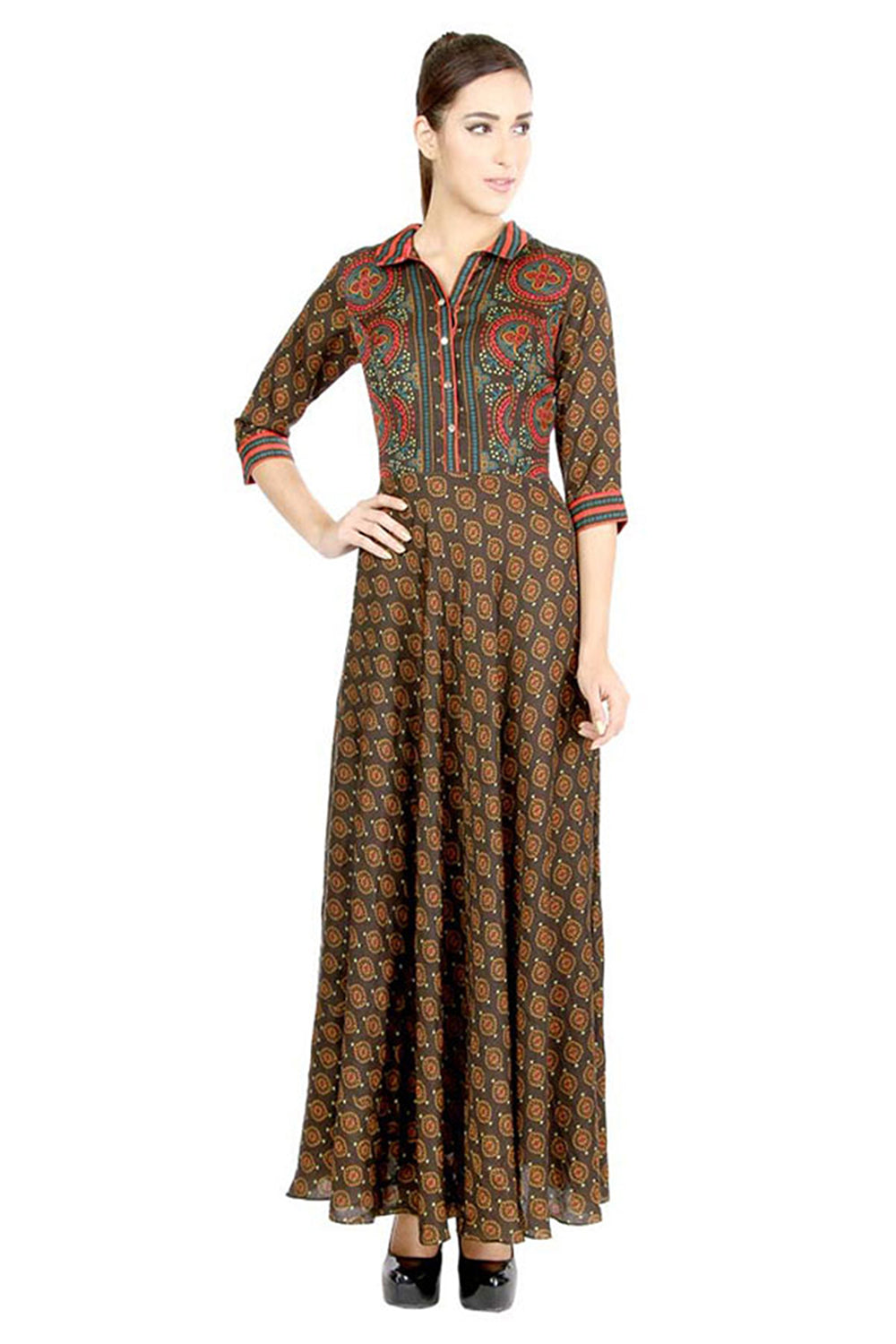 Azuleza Printed Flared Long Dress