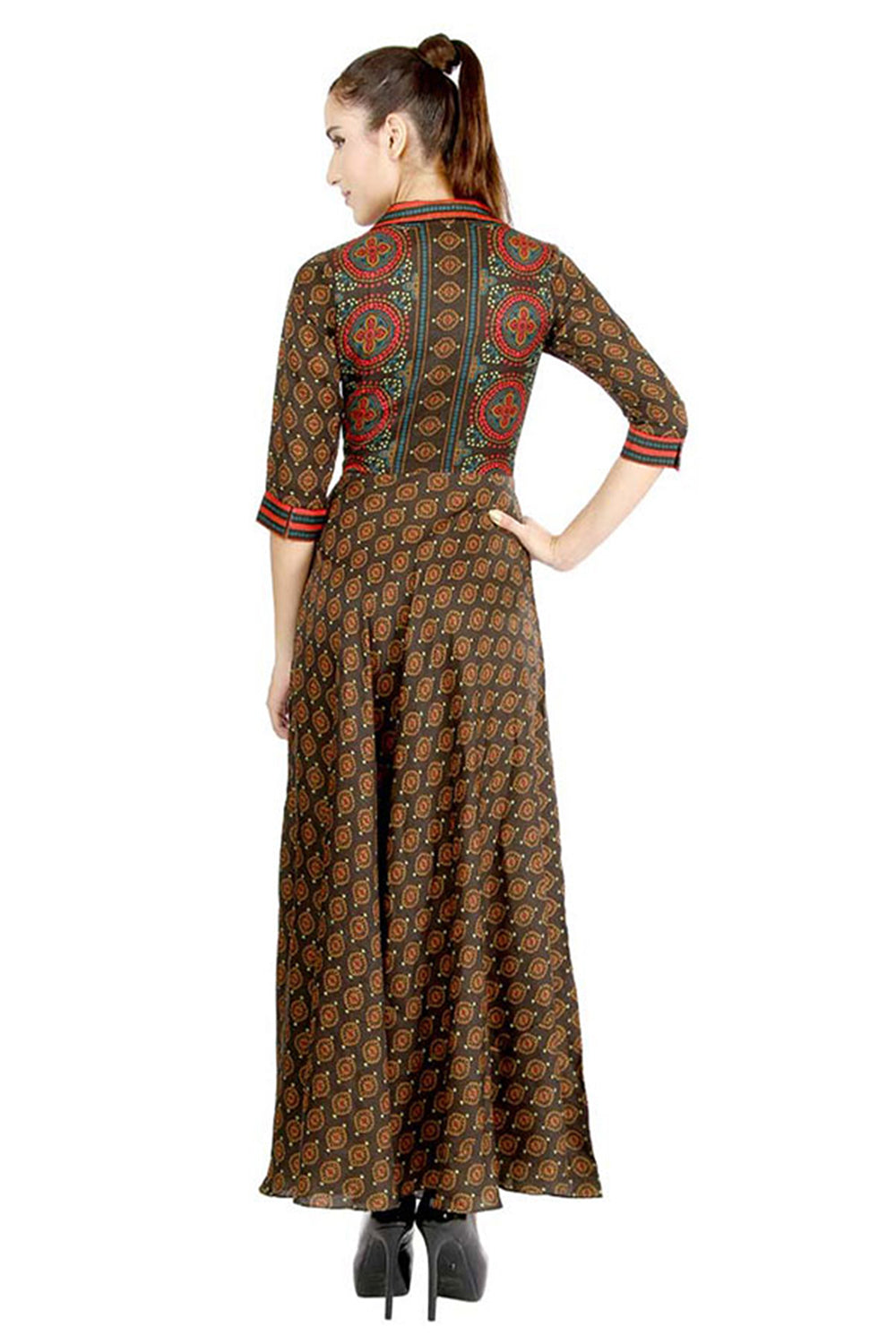 Azuleza Printed Flared Long Dress