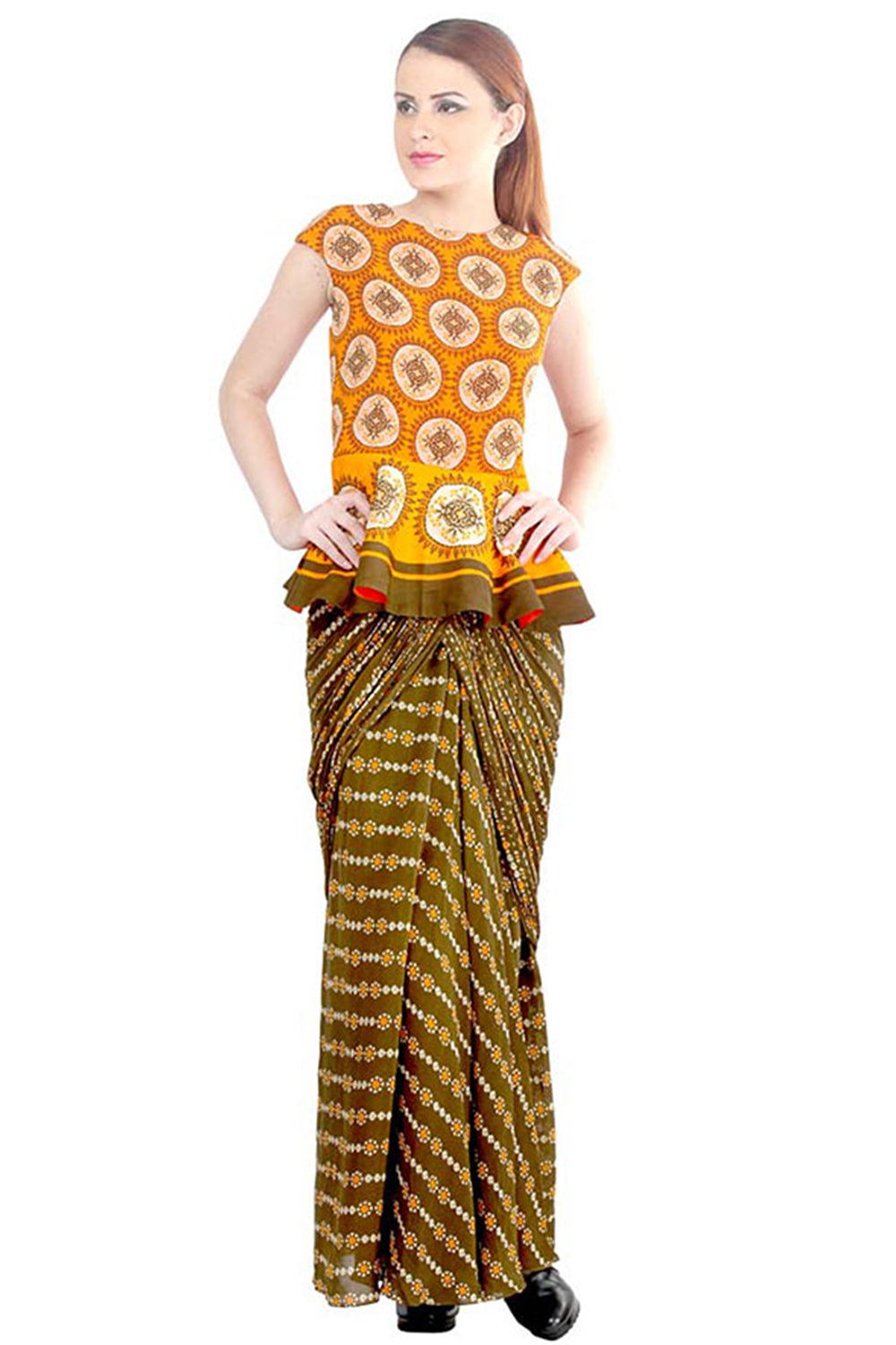 Azuleza Printed Pre-Stitched Saree With Peplum Top