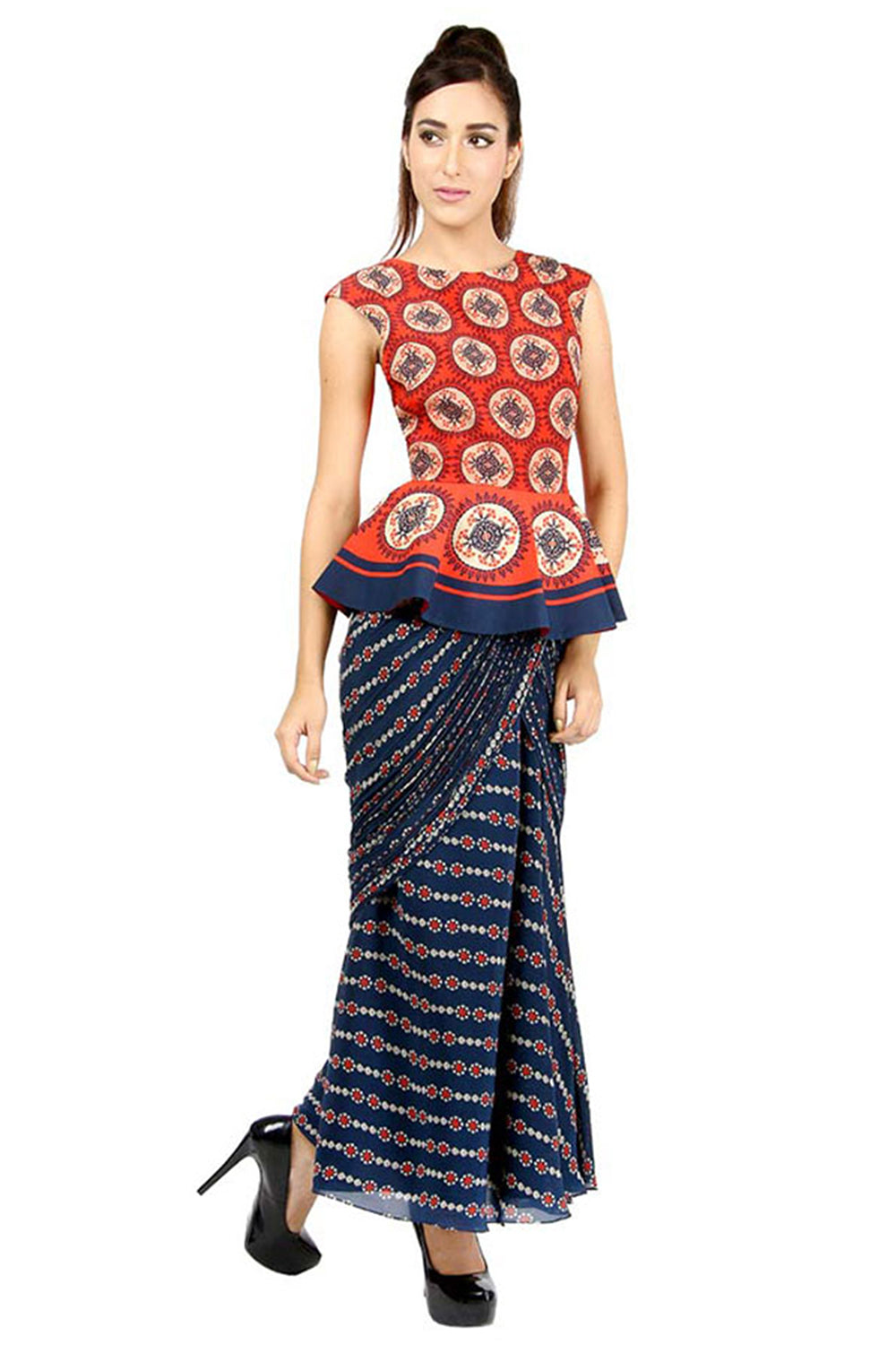 Azuleza Printed Drape Peplum Saree