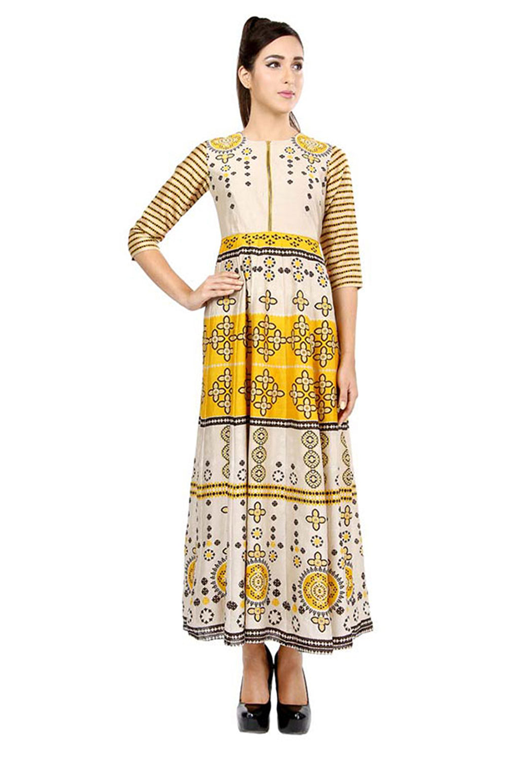 Azuleza Printed Flared Long Dress