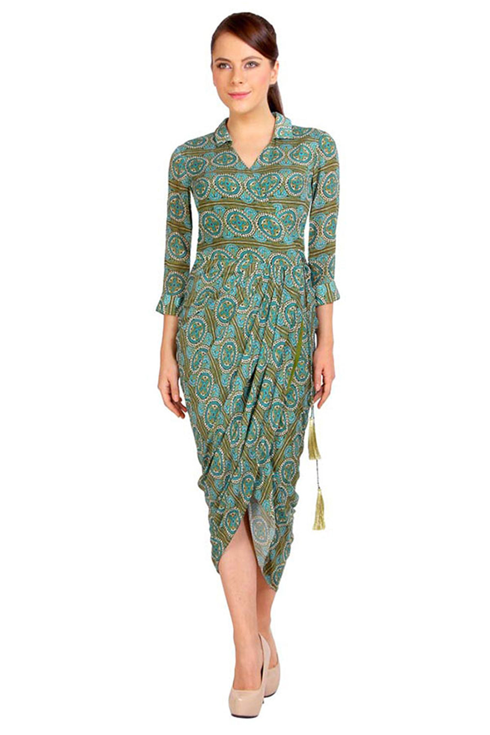 Azuleza Printed Drape Dress